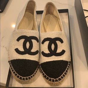 Chanel silvery/ white and black espadrilles
